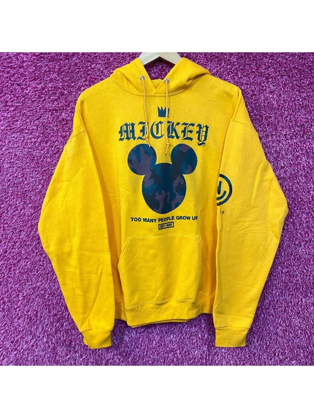 Mickey Mouse logo Too Many People Grow Up Hoodie size Large